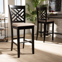 Baxton Studio RH317B-Sand/Dark Brown-BS Jason Modern and Contemporary Sand Fabric Upholstered and Espresso Brown Finished Wood 2-Piece Bar Stool Set